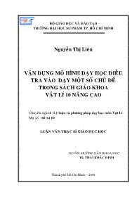 Luận văn Vận dụng mô hình dạy học điều tra vào dạy một số chủ đề trong sách giáo khoa vật lí 10 nâng cao