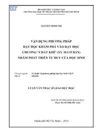 Luận văn Vận dụng phương pháp dạy học khám phá vào dạy học chương “chất khí” (vật lí 10 cơ bản) nhằm phát triển tư duy của học sinh