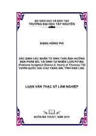 Luận văn Xác định các nhân tố sinh thái ảnh hưởng đến phân bố, tái sinh tự nhiên loài pơ mu (fokienia hodginsii (dunn) a. henry et thomas) tại vườn quốc gia Chư Yang Sin, tỉnh Đắk Lắk