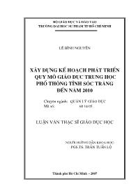 Luận văn Xây dựng kế hoạch phát triển quy mô Giáo dục trung học phổ thông tỉnh Sóc Trăng đến năm 2010