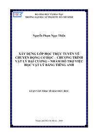 Luận văn Xây dựng lớp học trực tuyến về chuyển động cơ học – chương trình vật lý đại cương – nhằm hỗ trợ việc học vật lý bằng tiếng anh
