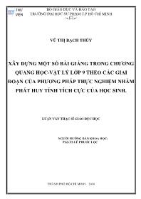 Luận văn Xây dựng một số bài giảng trong chương quang học-Vật lý lớp 9 theo các giai đoạn của phương pháp thực nghiệm nhằm phát huy tính tích cực của học sinh