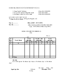 Danh mục Báo cáo tài chính hợp tác xã