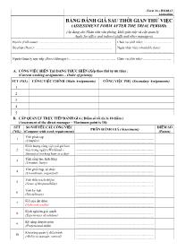 Bảng đánh giá sau thời gian thử việc (assessment form after the trial period) (áp dụng cho nhân viên văn phòng, khối gián tiếp và cấp quản lý – apply for office and indirect staffs and other managers)