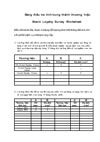 Bảng điều tra tính trung thành thương hiệu Brand Loyalty Survey Worksheet