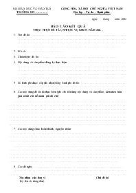 Báo cáo kết quả thực hiện Đề tài, nhiệm vụ khcn năm 200. . tên Đề tài