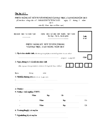 Phiếu đăng ký xét tuyển thẳng vào đại học, cao đẳng năm 2013 (phụ lục số 3)