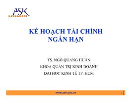 Bài giảng môn Kế toán - Kế hoạch tài chính ngắn hạn