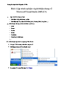 Hướng dẫn thực hành Nhập môn công nghệ phần mềm - Bài 1: Lập trình sự kiện và giới thiệu chung về Microsoft Visual Studio 2005 (C#)
