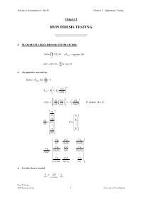 Advanced Econometrics - Part II - Chapter 2: Hypothesis Testing