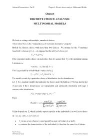 Advanced Econometrics - Part II - Chapter 4: Discrete choice analysis: Multinomial Models