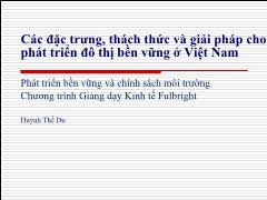 Bài giảng Các đặc trưng, thách thức và giải pháp cho phát triển đô thị bền vững ở Việt Nam