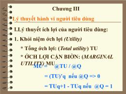 Bài giảng Kinh tế học vi mô - Chương III Lý thuyết hành vi người tiêu dùng