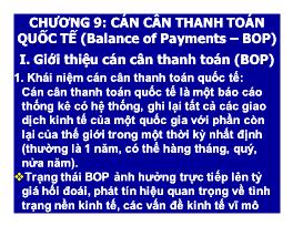 Bài giảng Kinh tế Quốc tế - Chương 9: Cán cân thanh toán quốc tế (Balance of payments – BOP)