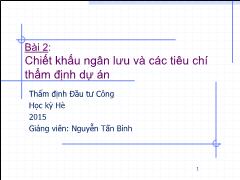 Bài giảng Thẩm định Đầu tư Công - Bài 2: Chiết khấu ngân lưu và các tiêu chí thẩm định dự án