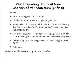 Phát triển nông thôn Việt Nam - Các vấn đề và thách thức (phần II)