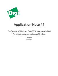 Configuring a Windows OpenVPN server and a Digi TransPort router as an OpenVPN client